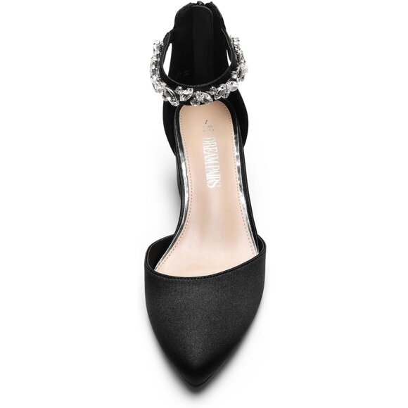 Dream Pairs Women's Black-rhinestone Closed Toe Low Block Ankle Strap Heels - Picture 2 of 8